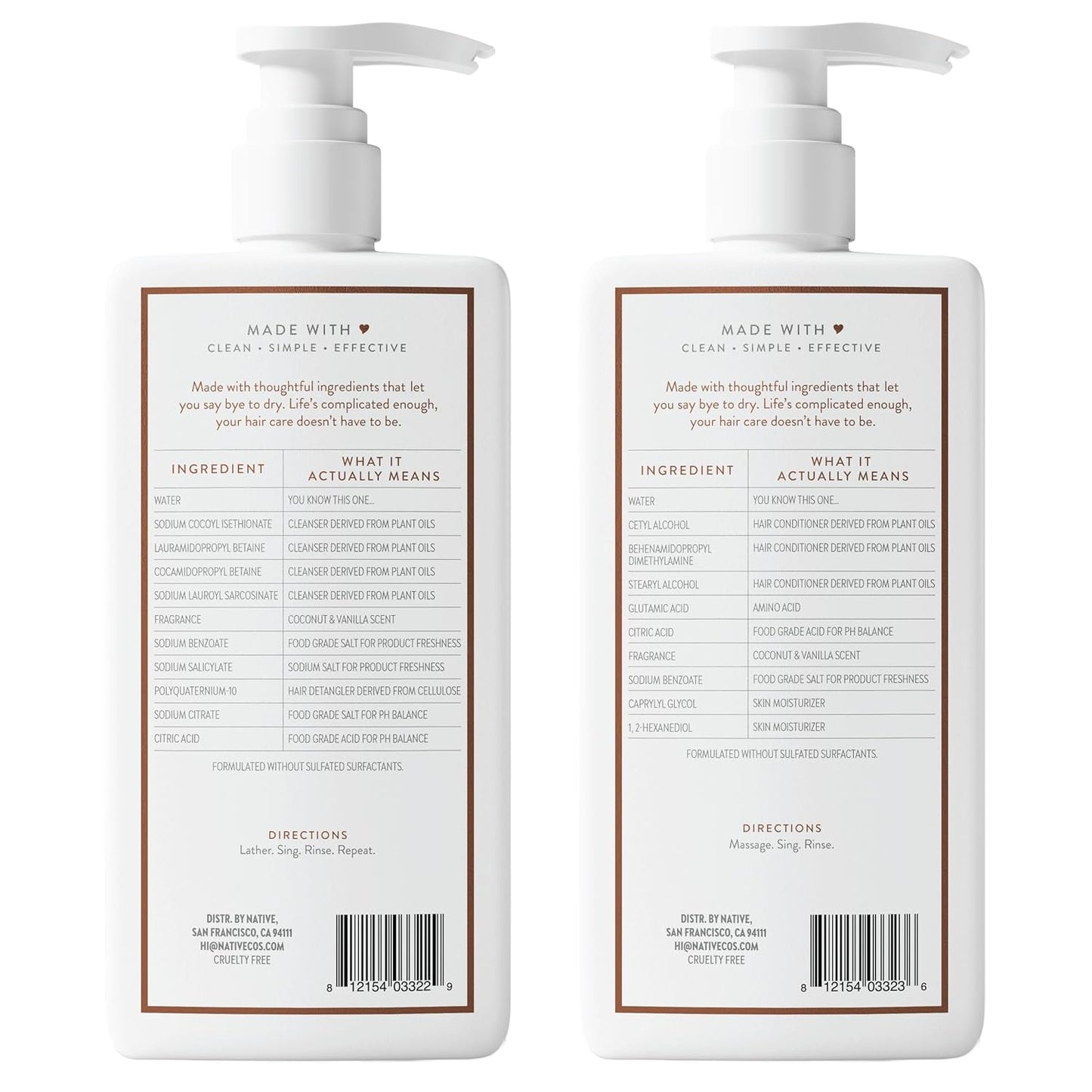 Native Coconut & Vanilla Shampoo and Conditioner Contain Naturally Derived 2-Pack