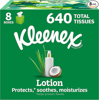 Kleenex Lotion Facial Tissues with Coconut Oil, 8 Cube Boxes, 80 Tissues Per Box, 3-Ply
