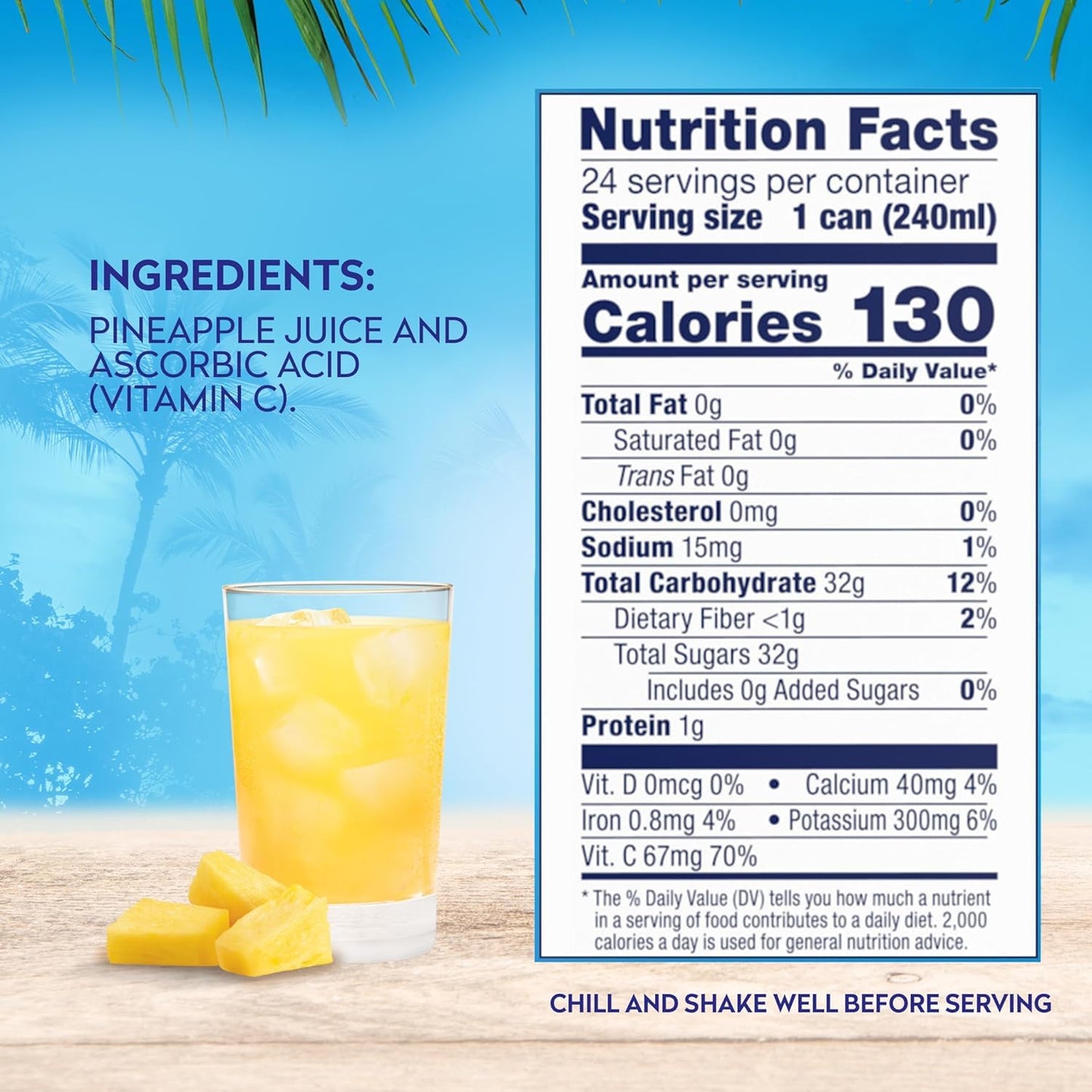 Dole 100% Pineapple Juice,8.0 Fl Oz (Pack of 24)