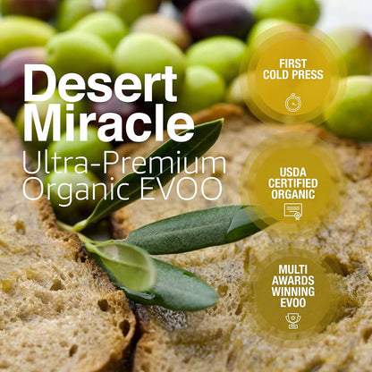 DESERT MIRACLE Cold Pressed Polyphenol Rich Moroccan Olive Oil,  17 Fl Oz