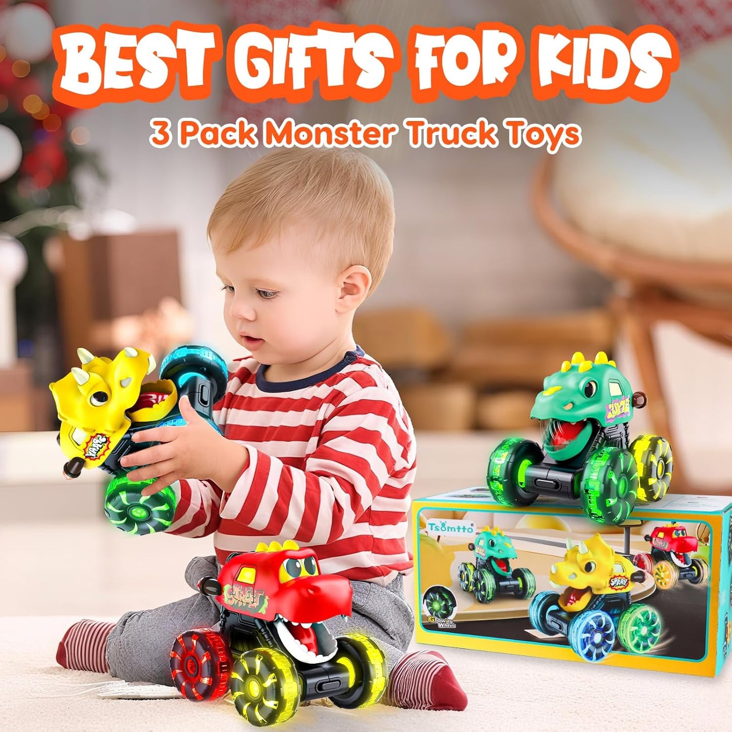 Monster Truck Toys Dinosaur Cars for Toddlers 1-3